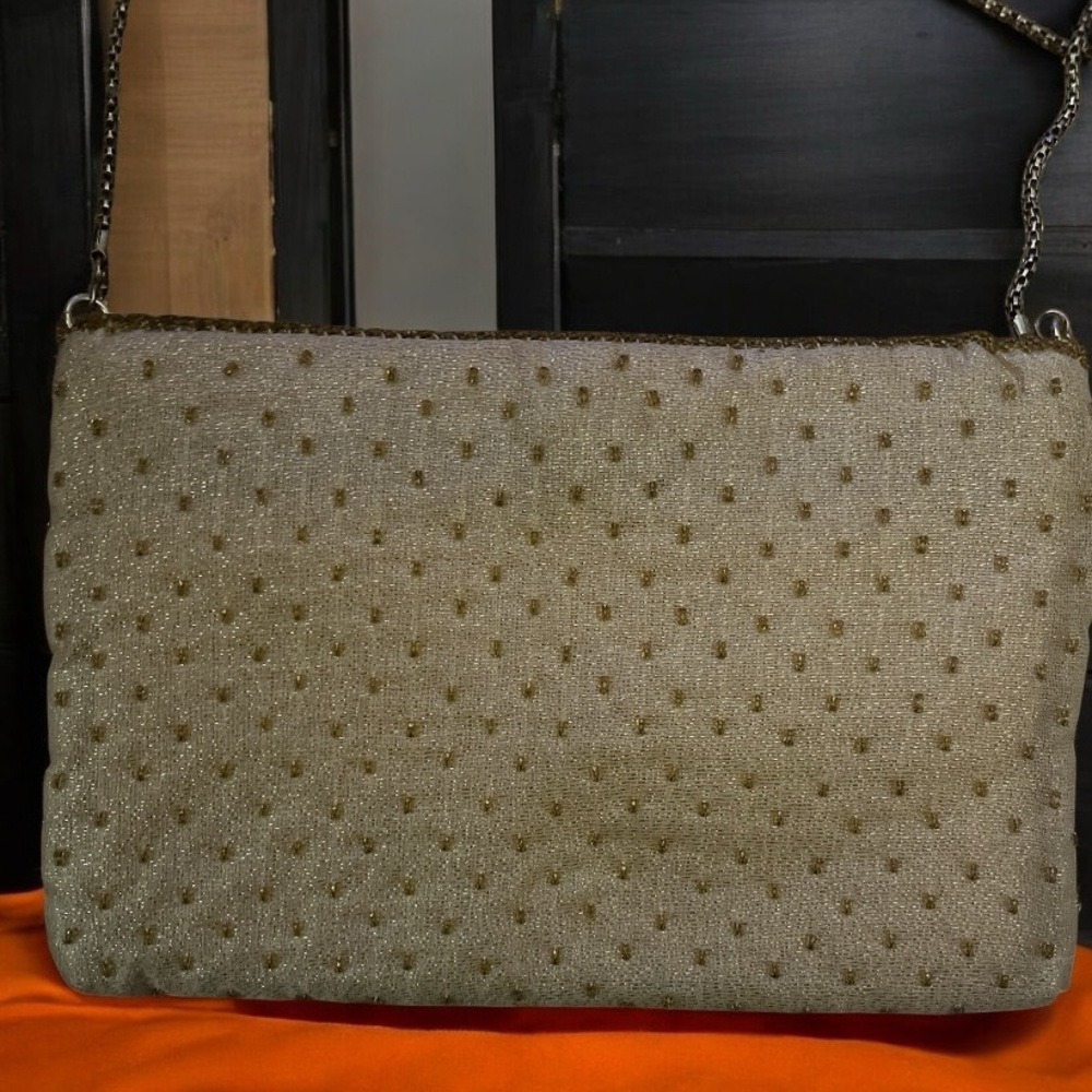 Vintage La Regale Cream and Gold Beaded Evening Crossbody Bag - Picture 3 of 9